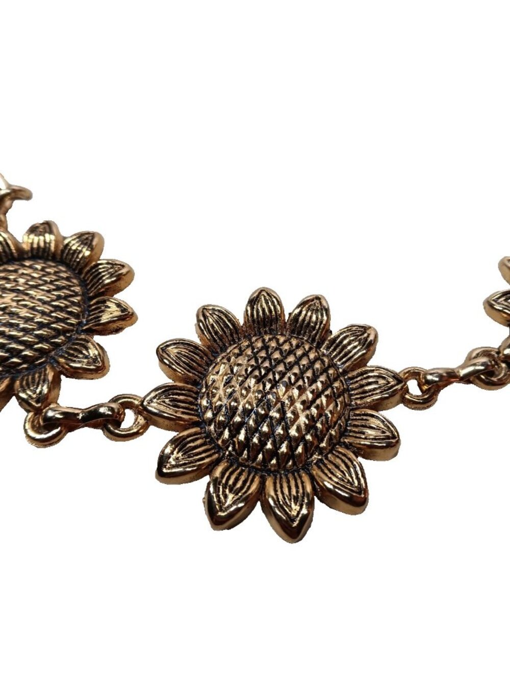 Gold Tone Chain Belt Sunflowers Chunky Jewelry Statement up to 38" Summer Spring - Picture 7 of 13